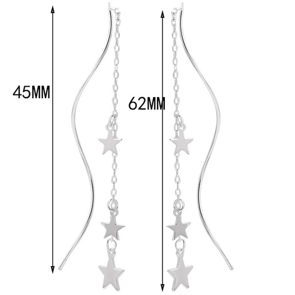 🌟 Sterling Silver 925 Long Star 🌟 Earrings - Picture 3 of 4